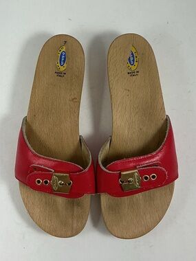 Dr Scholls Original Wooden Exercise Sandals Red Size 7